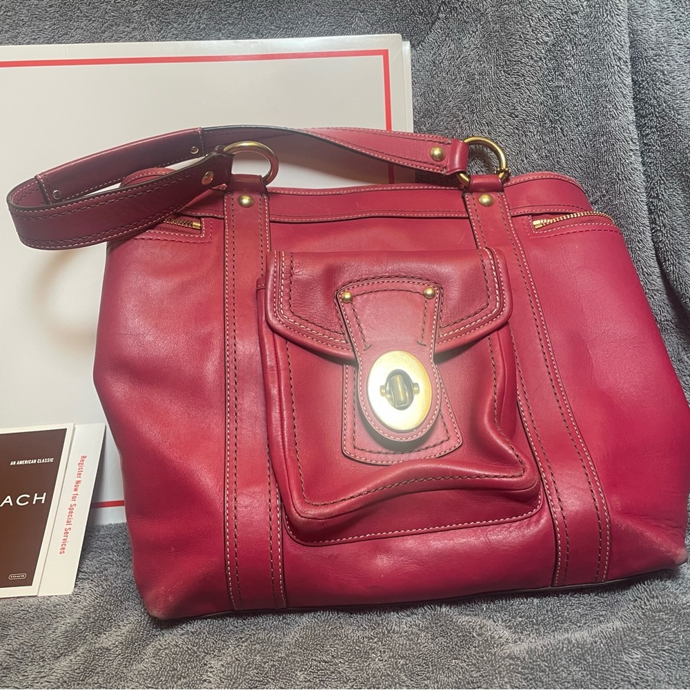Coach wine Leather Shoulder Bag with matching turnkey wallet